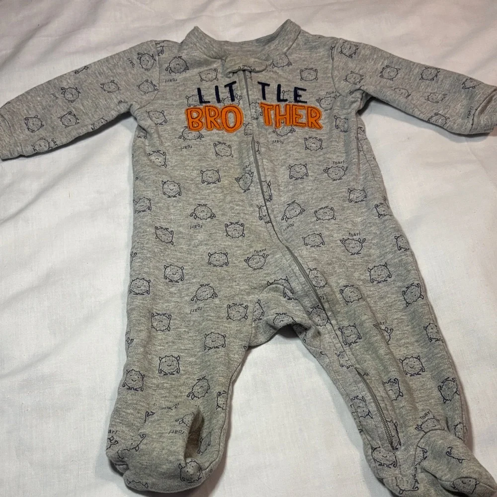 Carter's Little Brother Zip Footed Sleeper Gray Orange 6M Sleep & Play
